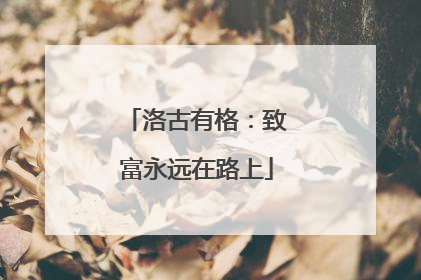 洛古有格：致富永远在路上