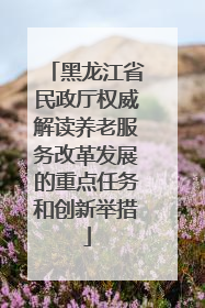 黑龙江省民政厅权威解读养老服务改革发展的重点任务和创新举措